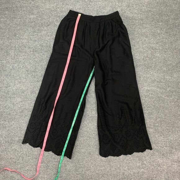 Anthropologie Pants Womens 2T Tall Black Wide Leg Eyelet Crop High Rise Side Zip - Picture 8 of 15